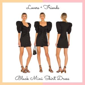 Revolve x Lovers + Friends Black Puff Sleeve Shirt Dress
